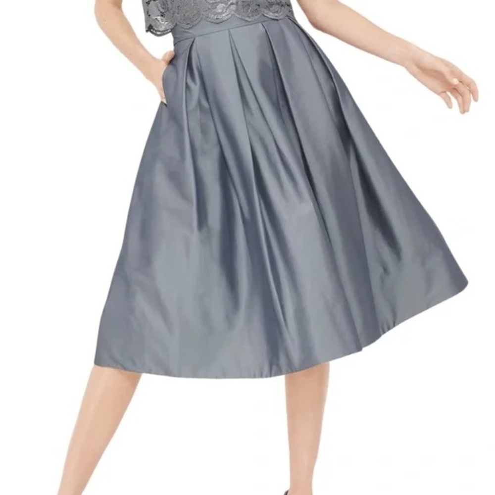 WHBM Pleated Taffeta Silver Midi Skirt with Pockets – Size 6